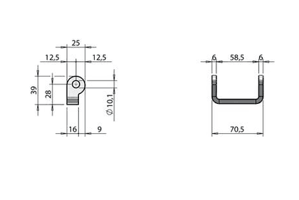 Suporte em (U) 16 mm, soldável